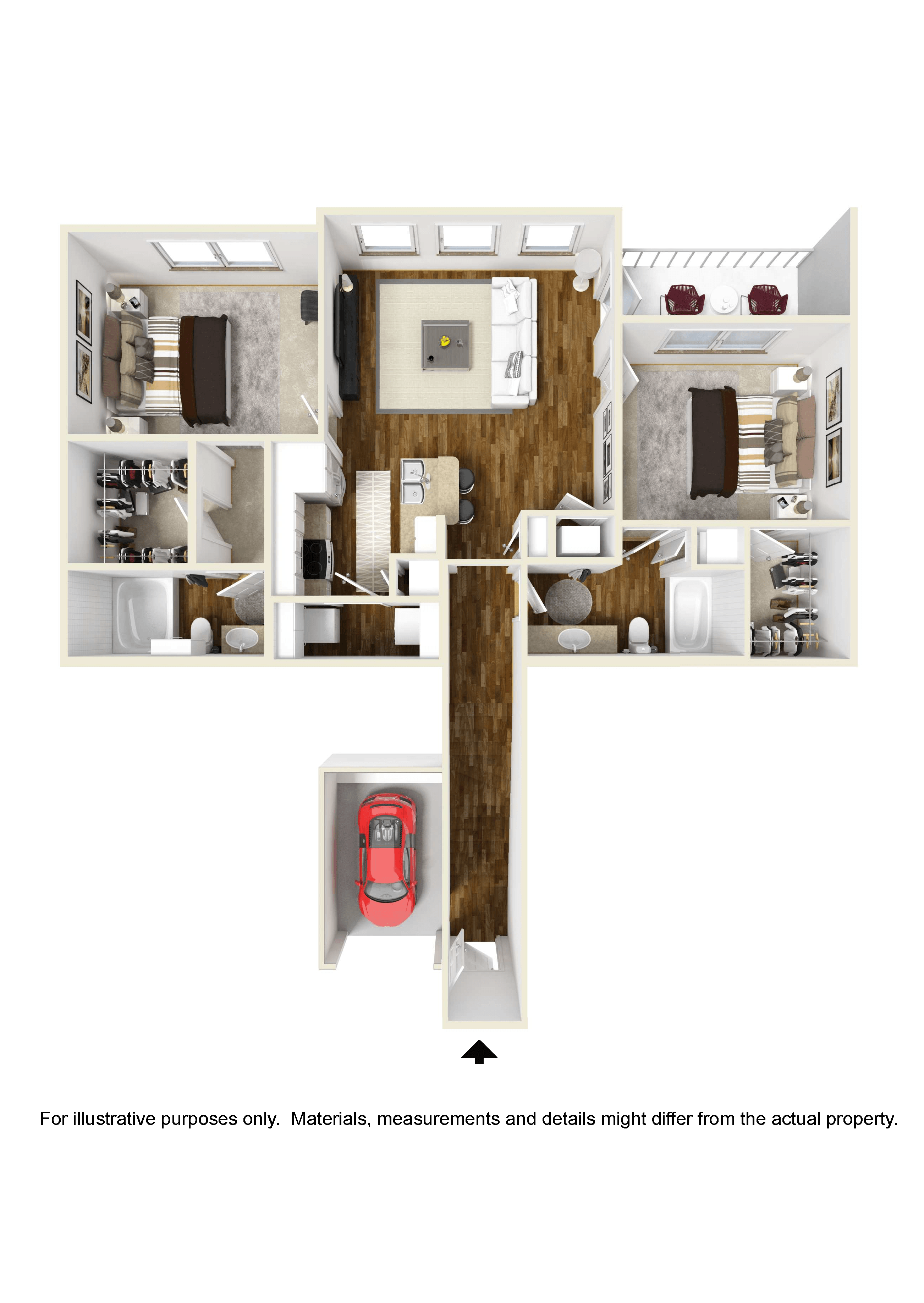Floor plan for 2 beds, 2 baths, 1090 sqft